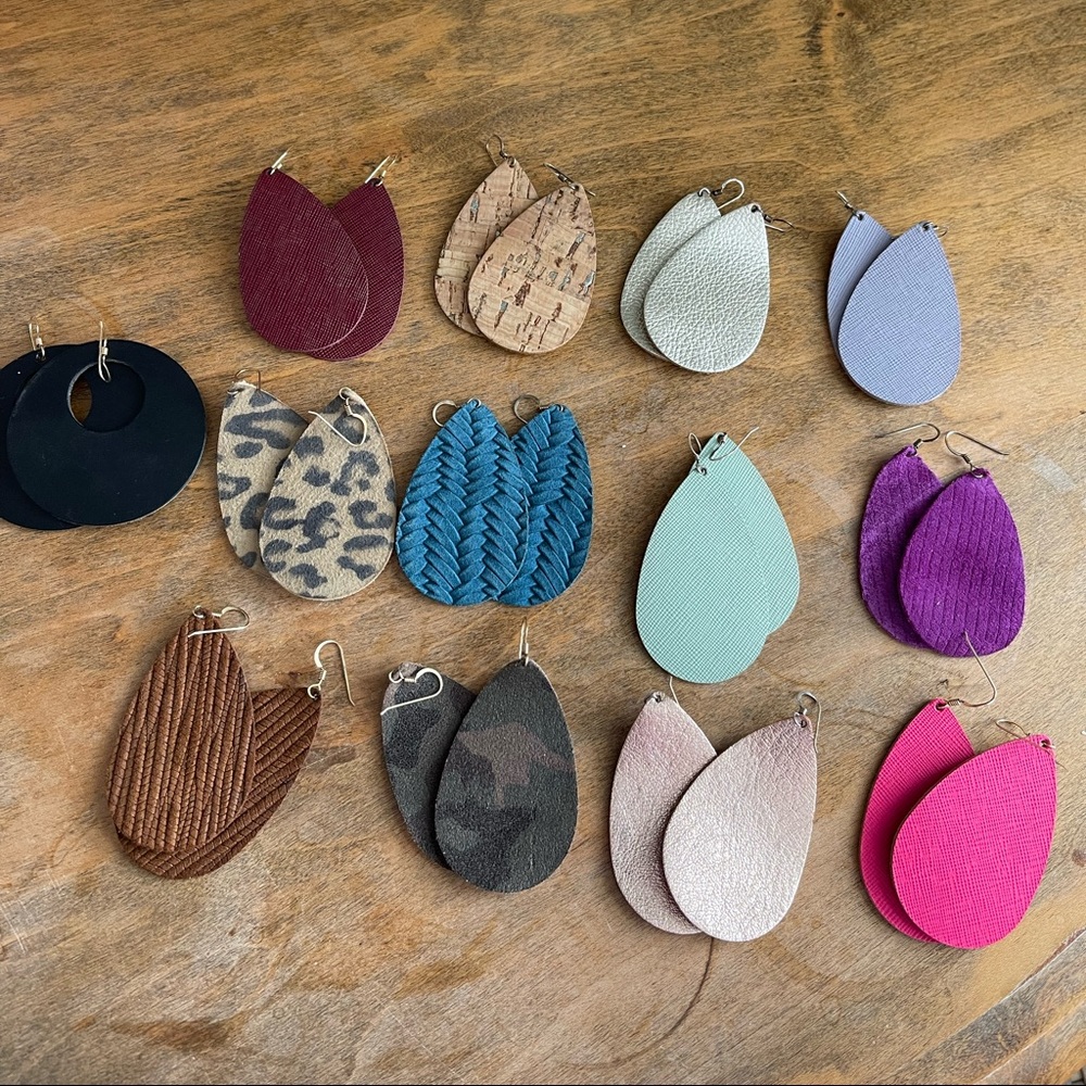 13 pairs of Nickel & Suede leather earrings